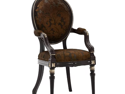 Classic Armchair With Carved Armrests Patterned Fabric Dark Wooden Legs And Gold Accents 3d model