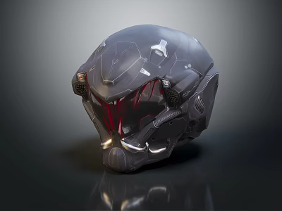 Futuristic Sci fi Helmet With Transparent Visor Red Accents And Metallic Texture 3d model