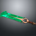 Green Weapon Blade With Copper Handle And Intricate Decorative Ring Design