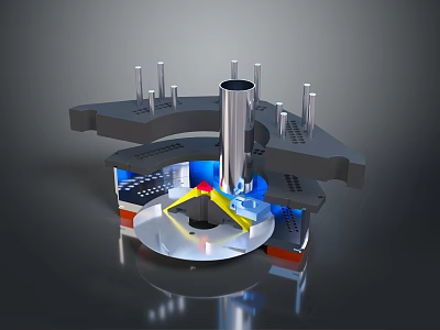 Modern Industrial Landscape Featuring Metallic Components And Blue Illumination Effects 3d model
