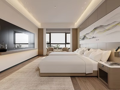 Modern Room Hotel Double Bed Room 3d model