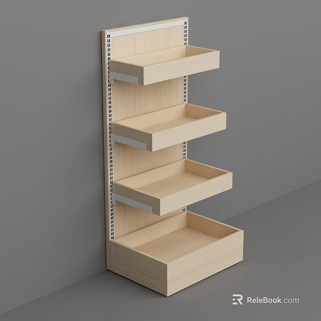 Wooden Storage Shelf With Multiple Tiers And Simple Design Structure 3d model 