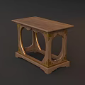 Traditional Chinese Wooden Table With Intricate Golden Carvings And Curved Frame