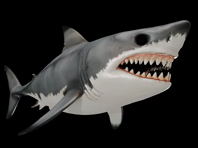 Realistic Shark Figure With Open Mouth Sharp Teeth Gray And White Body 3d model