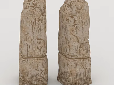 Pair of Weathered Stone Pillars With Rough Textured Surface And Natural Carvings 3d model