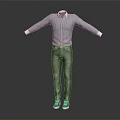 Men's Casual Clothing Set With Striped Shirt White Cuffs Dark Jeans And Red Shoes