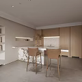 Minimalist Living Dining Room with Beige Sofa Coffee Table Fireplace Large Windows and Natural Light