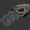 Blue Metallic Weapon With Geometric Design Armor Like Layered Structure And Glowing Gemstone Elements 3d model