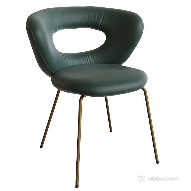 Modern Green Leather Leisure Chair With Curved Back And Gold Metal Legs Design 3d model 
