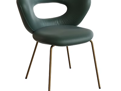 Modern Green Leather Leisure Chair With Curved Back And Gold Metal Legs Design 3d model