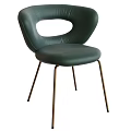 Modern Green Leather Leisure Chair With Curved Back And Gold Metal Legs Design
