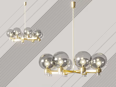 Modern Chandelier With Golden Arms Transparent Glass Globes And Integrated Bulbs 3d model