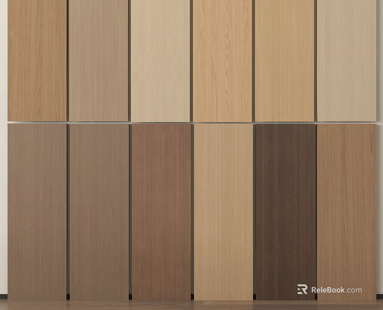 Wooden Wall Panel Samples With Various Colors And Natural Wood Grain Patterns 3d model