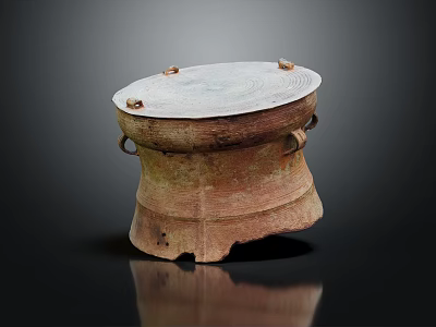 Ancient Bronze Vessel With Lid Ring Handles And Ornate Surface Design 3d model
