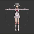 Child in White Dress with Red Accents Gray Hair and Outstretched Arms