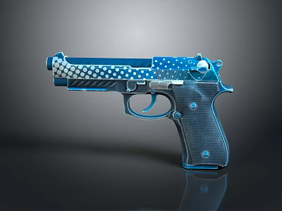 Blue 3D Rendered Modern Pistol With White Polka Dot Pattern And Sleek Design 3d model
