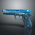 Blue 3D Rendered Modern Pistol With White Polka Dot Pattern And Sleek Design 3d model