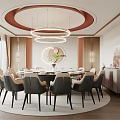 Box Restaurant Room Large Box Round Dining Table and Chair Combination Background Wall Chandelier Sideboard 3d model