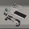 Modern Fitness Equipment Elliptical Trainer And Treadmill With Digital Screens Black White Design