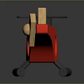 Red Toy Helicopter With Black Base And Wooden Propeller Blades