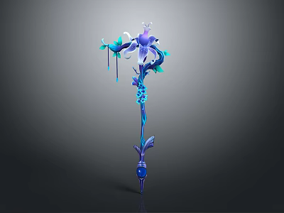 Fantasy Enchanting Magic Staff Weapon With Purple Blue Floral Vine Design 3d model