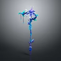 Fantasy Enchanting Magic Staff Weapon With Purple Blue Floral Vine Design