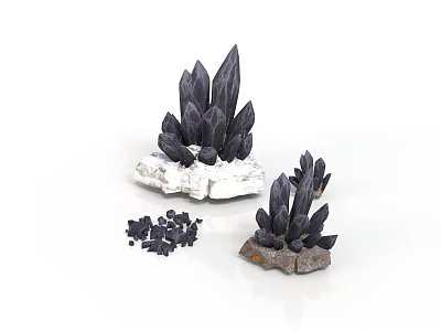 Black Crystal Decorations With Wooden And Stone Bases For Home Decor 3d model