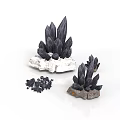 Black Crystal Decorations With Wooden And Stone Bases For Home Decor