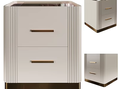 Modern White Nightstand Design With Two Drawers Gold Handles And Metal Base 3d model