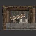 Ancient Traditional Wooden Architectural Structure With Pillars Roof Internal Stairs And Hay Ground