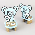 Cute Bear Shaped Kids Stool With Light Blue Wooden Base And Gear Patterns