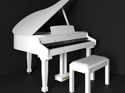 Elegant White Grand Piano With Matching Piano Bench In Modern Studio 3d model
