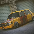 Yellow Classic Car With Graffiti Art Number 69 And Trollhättan Garage Logo On Cobblestone Street