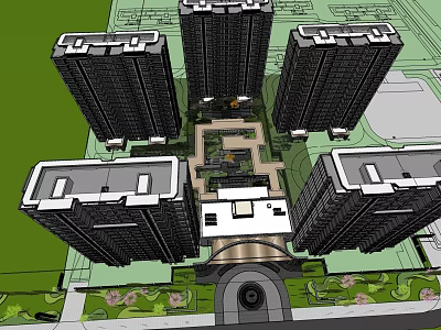 High Rise Residential Complex Planning With Central Courtyard And Entrance Area 3d model