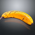 Ripe Yellow Banana With Natural Brown Spots On Dark Reflective Surface