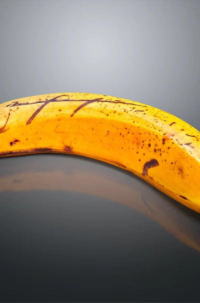 Ripe Yellow Banana With Natural Brown Spots On Dark Reflective Surface 3d model Ripe Yellow Banana With Natural Brown Spots On Dark Reflective Surface 3d model