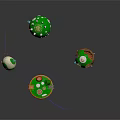 Cartoon Scene With Floating Spherical Objects Green White Patterns And Colorful Lines