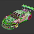 Porsche Race Car With Green And White Livery And Rear Spoiler Design