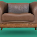 Brown Textured Leather Single Sofa With Wide Arms And Wooden Legs