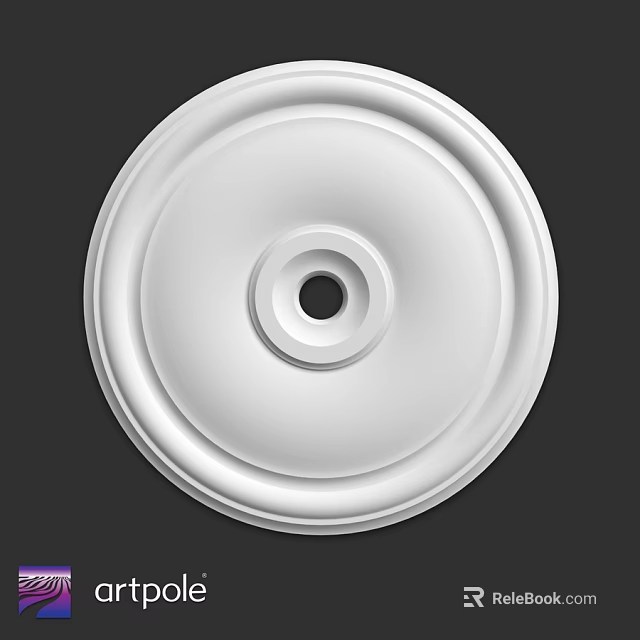 White Circular Ceiling Medallion With Ornate Design And Central Hole 3d model 