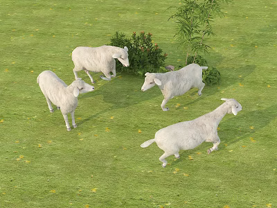 Reptiles Roaming On Green Grassland With Bushes And Trees 3d model