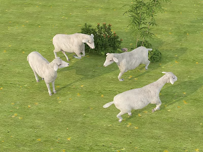 Reptiles Roaming On Green Grassland With Bushes And Trees 3d model