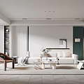Modern Living Room Interior With White Green Sofa Brown Accent Chair Coffee Table And Rug