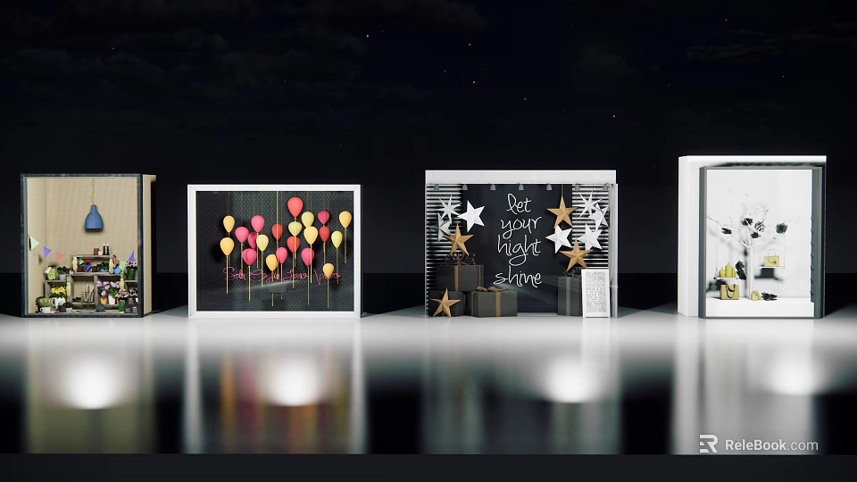 Colorful Inflatable Balloon and Star Shaped Decorations for Party Holiday 3d model 