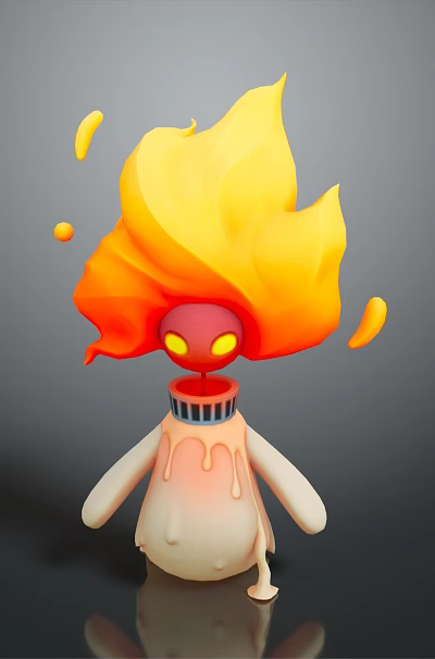 Adorable Household Decor Toy With Flame Head Red Eyes Melting Body And Dripping Details 3d model