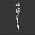 White Mechanical Robot Character with Red Joints Silver Head and Blue Feet Design Features