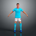 A Man Wearing Manchester City Blue Jersey White Shorts Blue Socks And Blue Shoes Standing