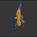 Dynamic Female Character In Blue Bodysuit With Blonde Hair Blaster Back Emblem And Dual Views