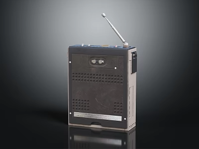 Vintage Radio Audio Speaker With Antenna Black And Silver Retro Design Grille 3d model