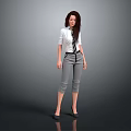 Professional Woman In White Shirt With Tie Gray Cropped Pants And Black High Heels
